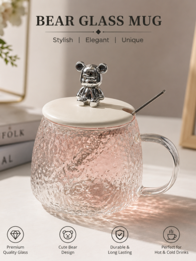 Luxury Bear Lid Glass Mug