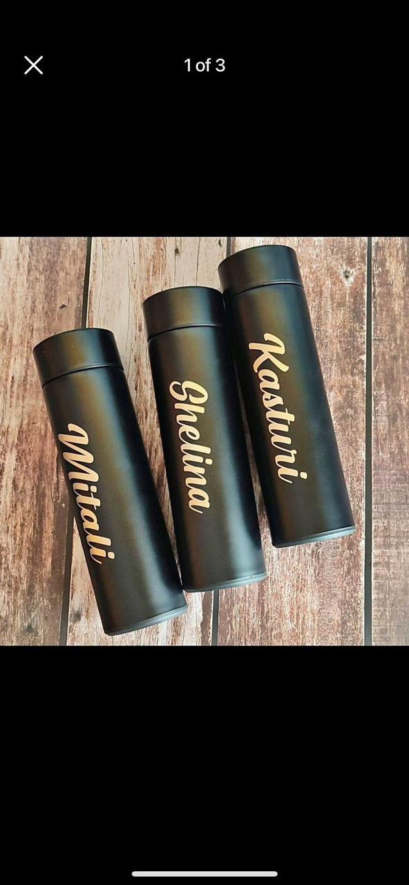 Personalized Name Printed Matte Black Vacuum Flask Bottle | Custom Coffee Tumbler