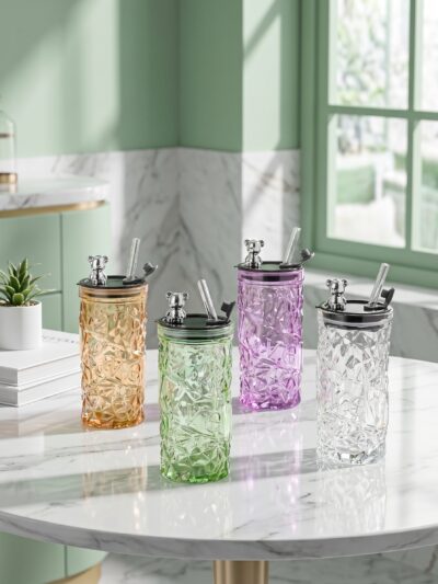 Cute Bear Glass Tumbler with Straw