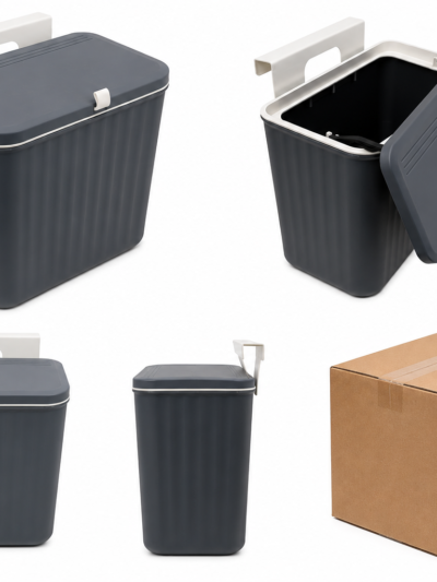 Elanzo Portable Hanging Trash Can with Flip Lid | Kitchen Cabinet Door Waste Bin | Multipurpose Garbage Bin