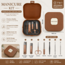 7-in-1 Premium Manicure & Pedicure Kit – Stainless Steel Nail Care Grooming Set with Portable Travel Case (Brown)