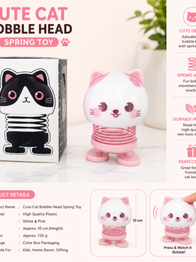 Cute Cat Bobble Head Spring Toy | Kawaii Cat Dashboard & Desk Decoration | Mini Spring Shake Toy for Home, Office & Car
