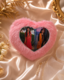 Custom Heart Shape Double Photo Fur Cushion – Personalized Soft Plush Gift Pillow